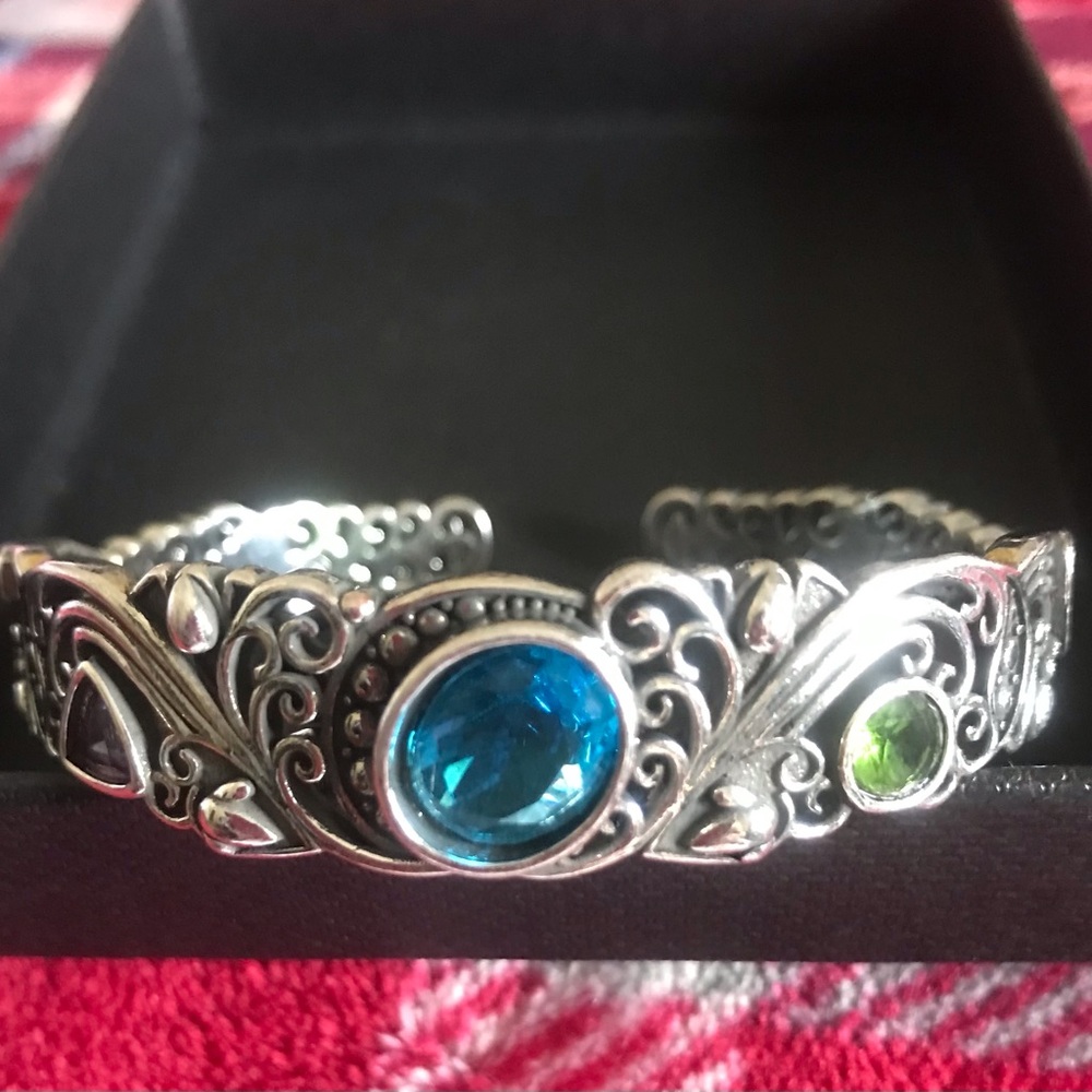 Sterling Silver Cuff Bracelet with Blue and Green Gemstones
